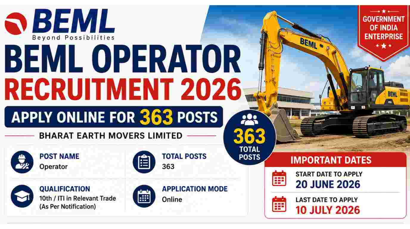 BEML Operator Recruitment 2026 Notification Out for 363 Vacancies, ApplyOnline